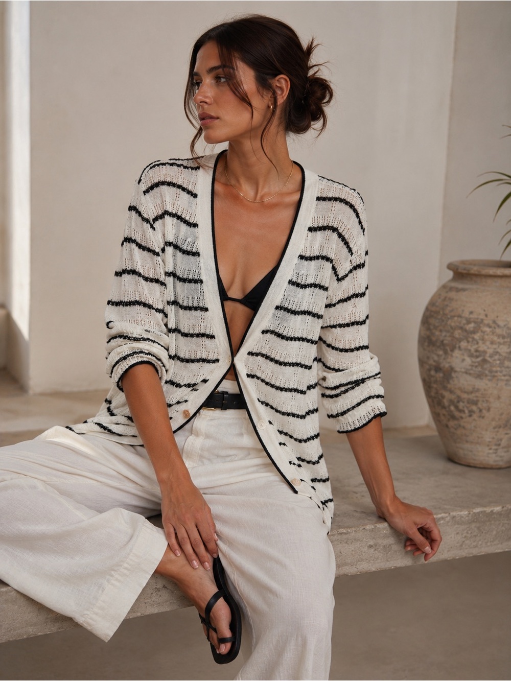 MAX&Co. by Max Mara 100% Linen Open Knit Cardigan | Italian Designer | Oversized